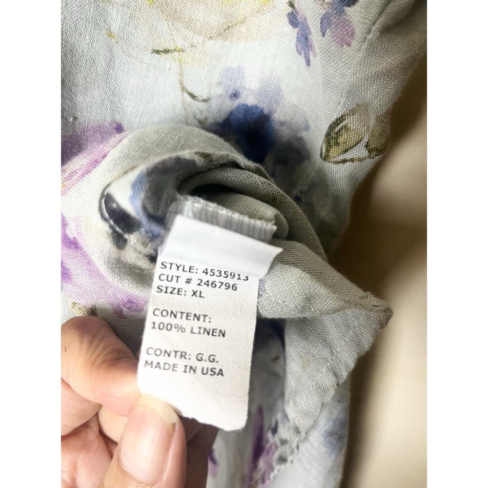Cut Loose 100% Linen Floral Top Tunic Size XL Gray Boho Coastal Relaxed Casual - Picture 6 of 7